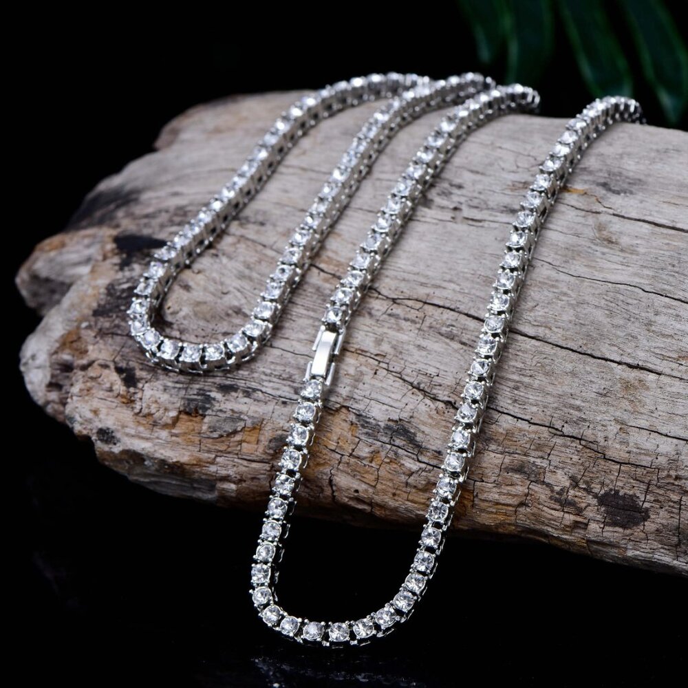 ⭐ Large 22" Diamond  Hip-Hop Chain With 5mm Diamonds 18k White Gold Pltd ⭐ - Picture 2 of 7